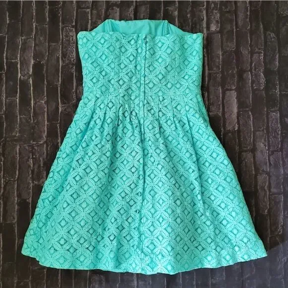 🔹Lilly Pulitzer Turquoise Caitlin Lace Strapless Dress Size 6 - Picture 3 of 11